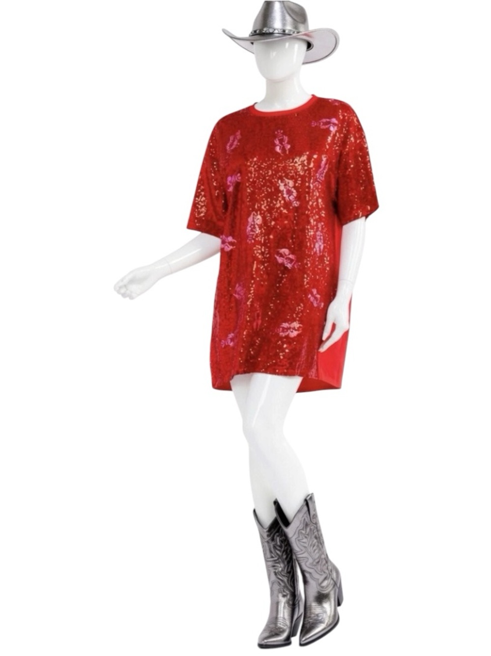 FANTASTIC FAWN red sequin crawfish tunic dress S M L